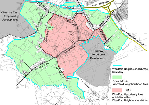 GMSF and CEC proposed development around Woodford Map